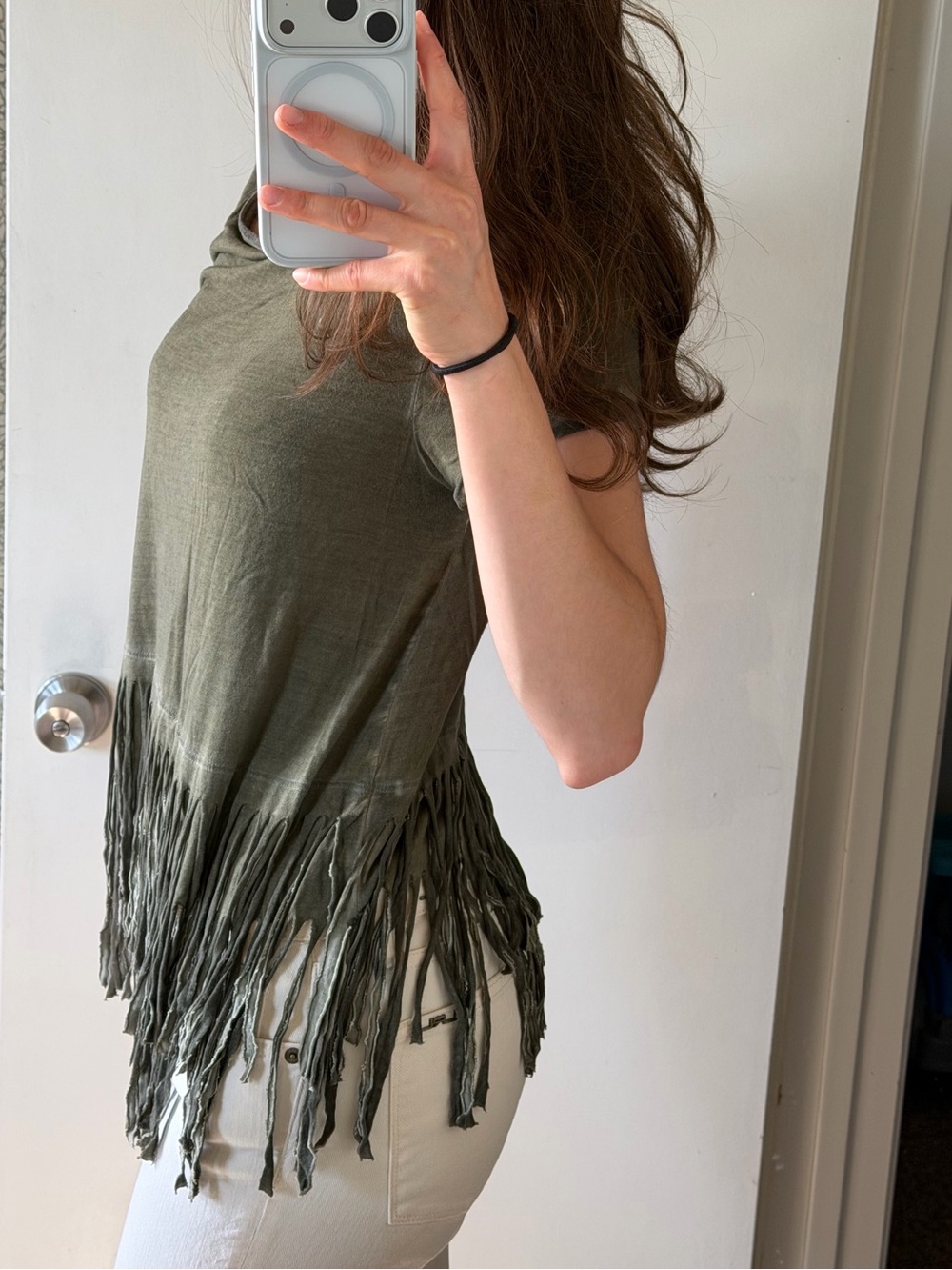 INC International Concepts Olive Green Fringe Crop Top
